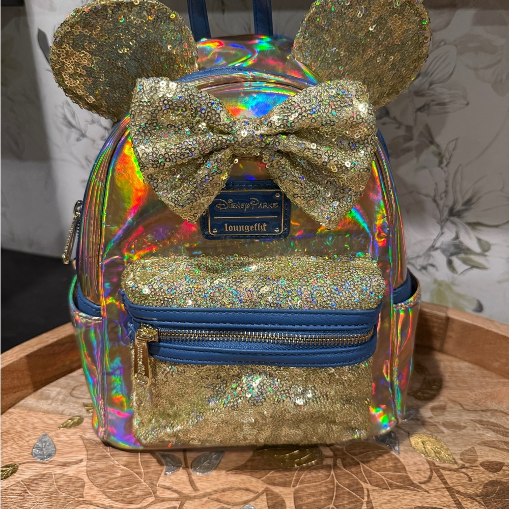 Disney Holographic Backpack with Gold Sequins